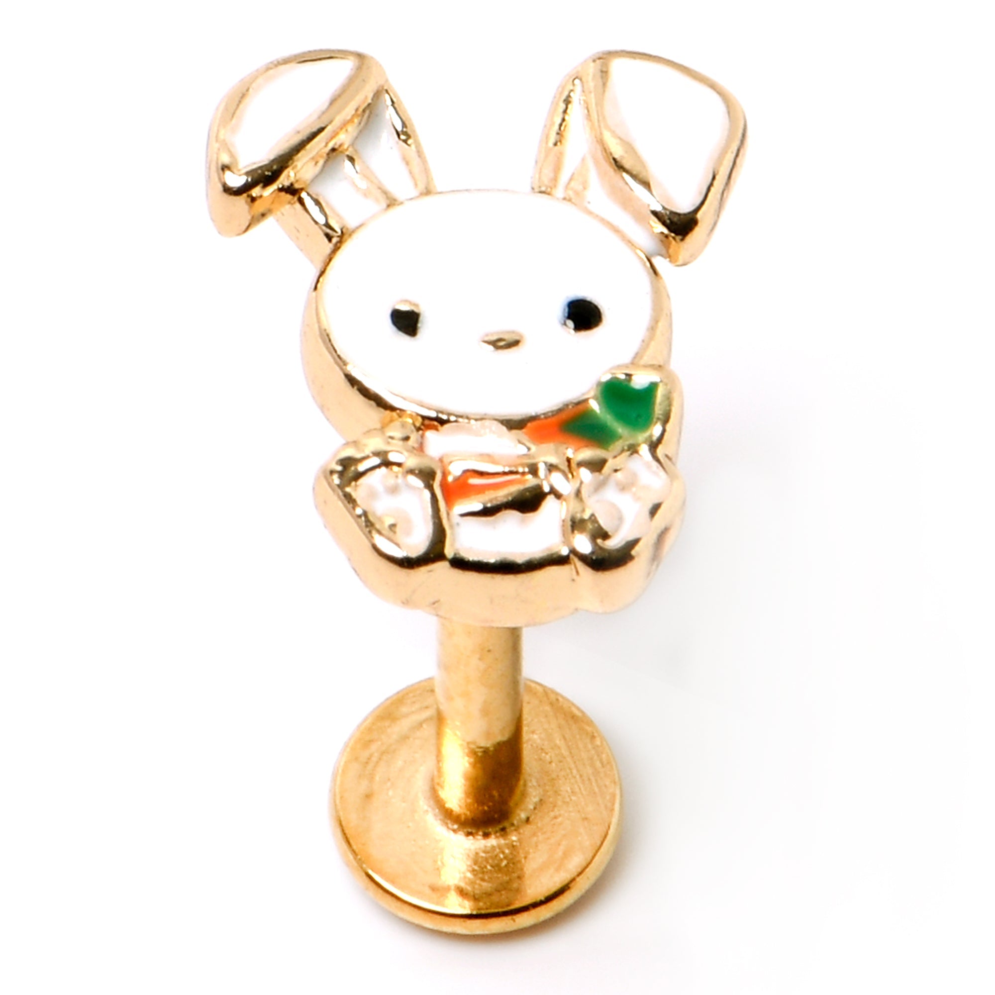BodyCandy 16G 5/16 Gold Tone Cutie Easter Bunny Labret Monroe Tragus — in-use photo