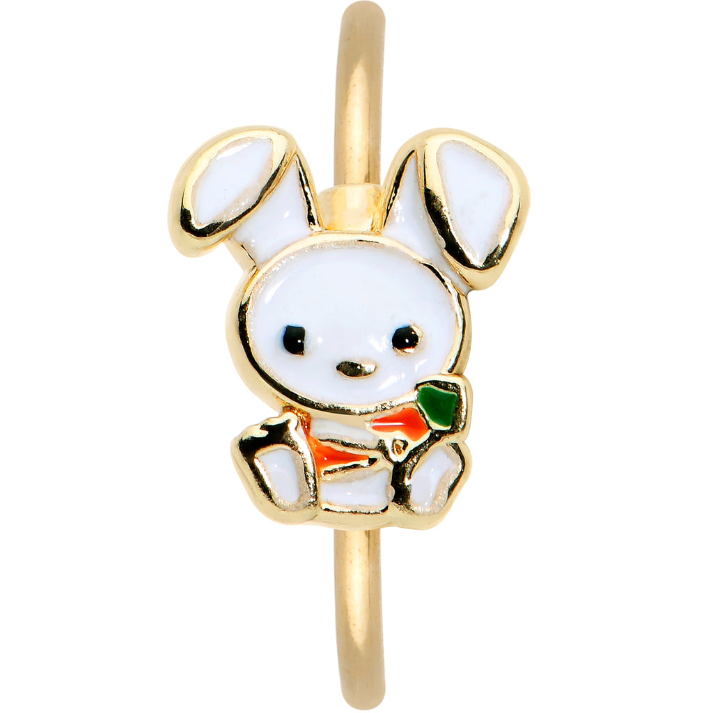 BodyCandy 20G 5/16 Gold Tone Cutie Easter Bunny Nose Hoop — detail close-up