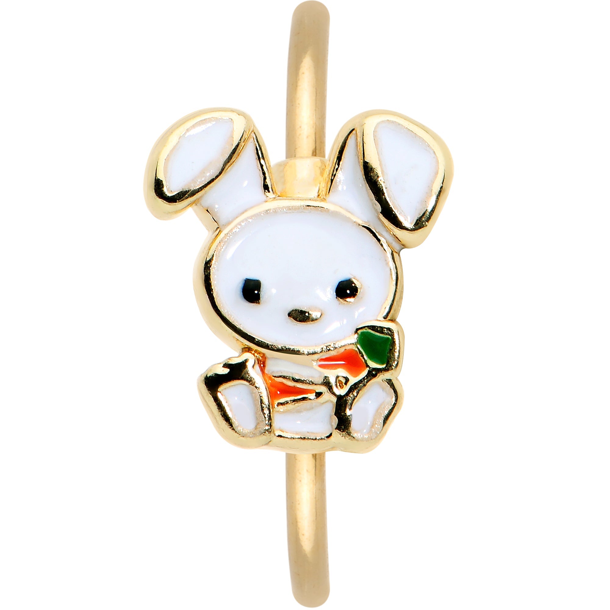 BodyCandy 20G 5/16 Gold Tone Cutie Easter Bunny Nose Hoop — detail close-up