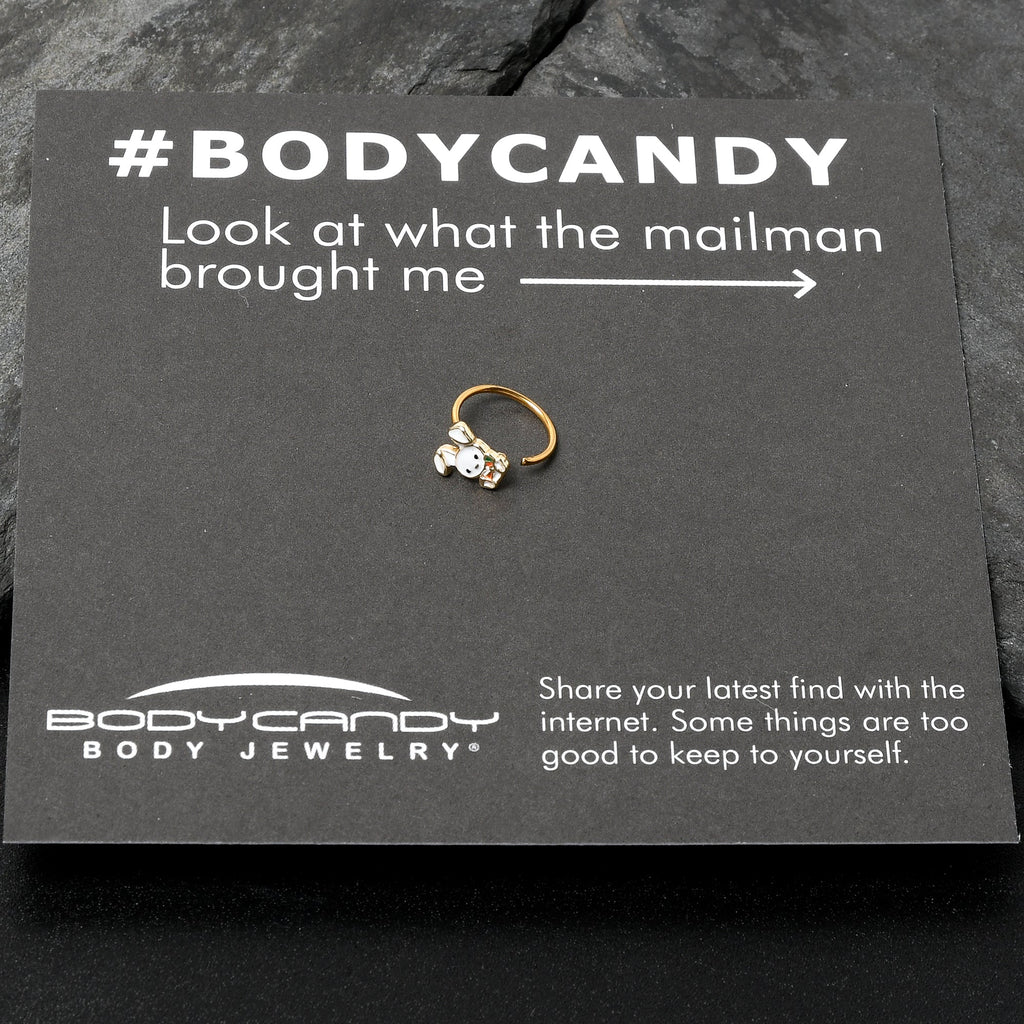 BodyCandy 20G 5/16 Gold Tone Cutie Easter Bunny Nose Hoop — alternative angle