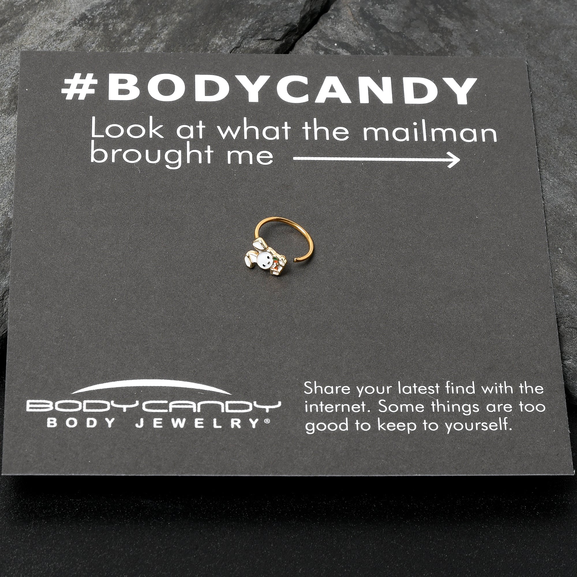 BodyCandy 20G 5/16 Gold Tone Cutie Easter Bunny Nose Hoop — alternative angle