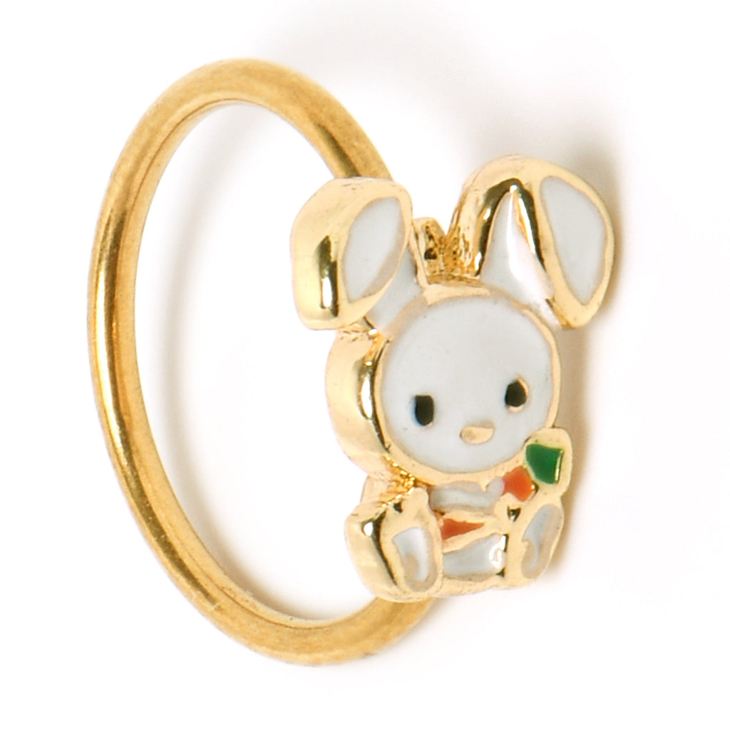 BodyCandy 20G 5/16 Gold Tone Cutie Easter Bunny Nose Hoop — in-use photo