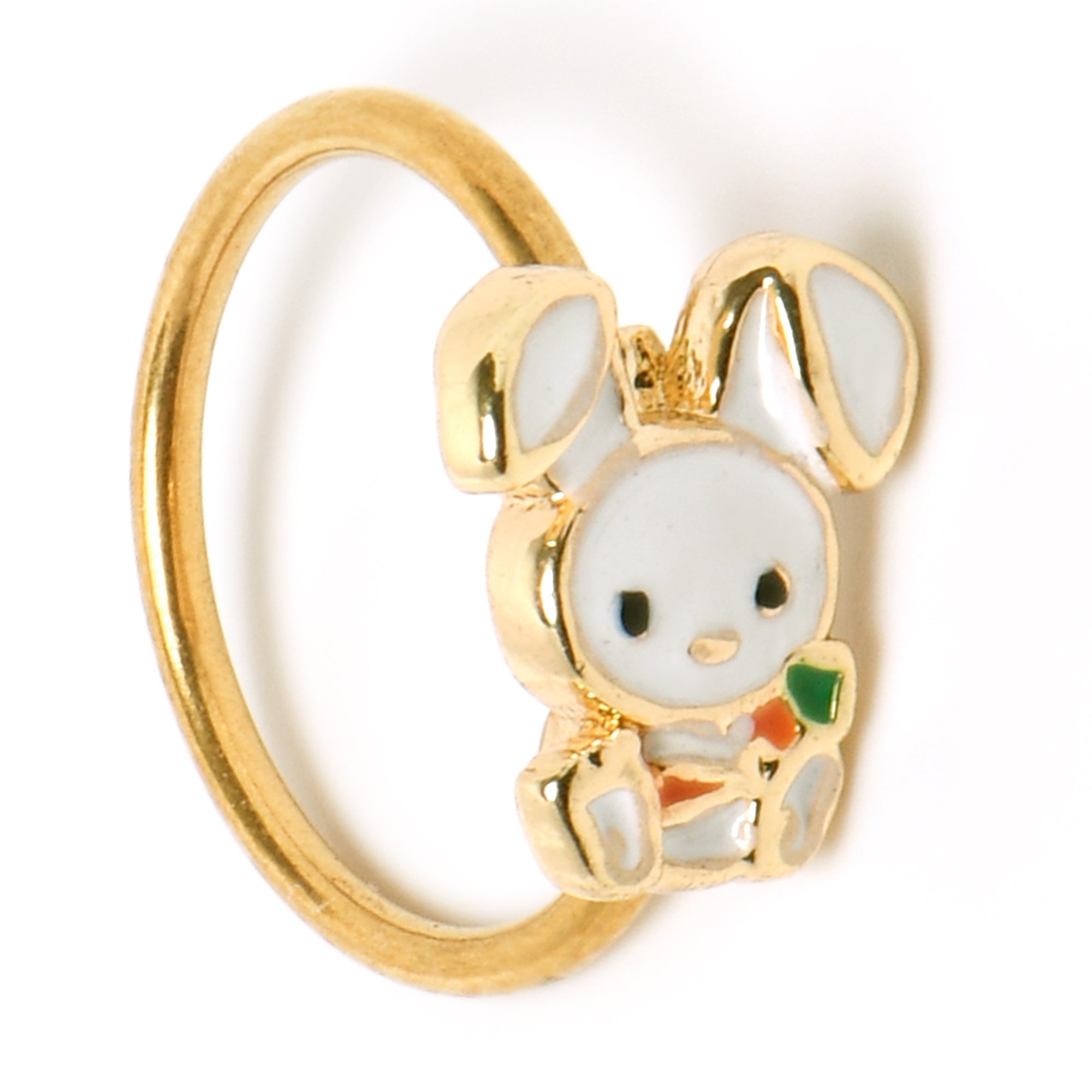 BodyCandy 20G 5/16 Gold Tone Cutie Easter Bunny Nose Hoop — in-use photo