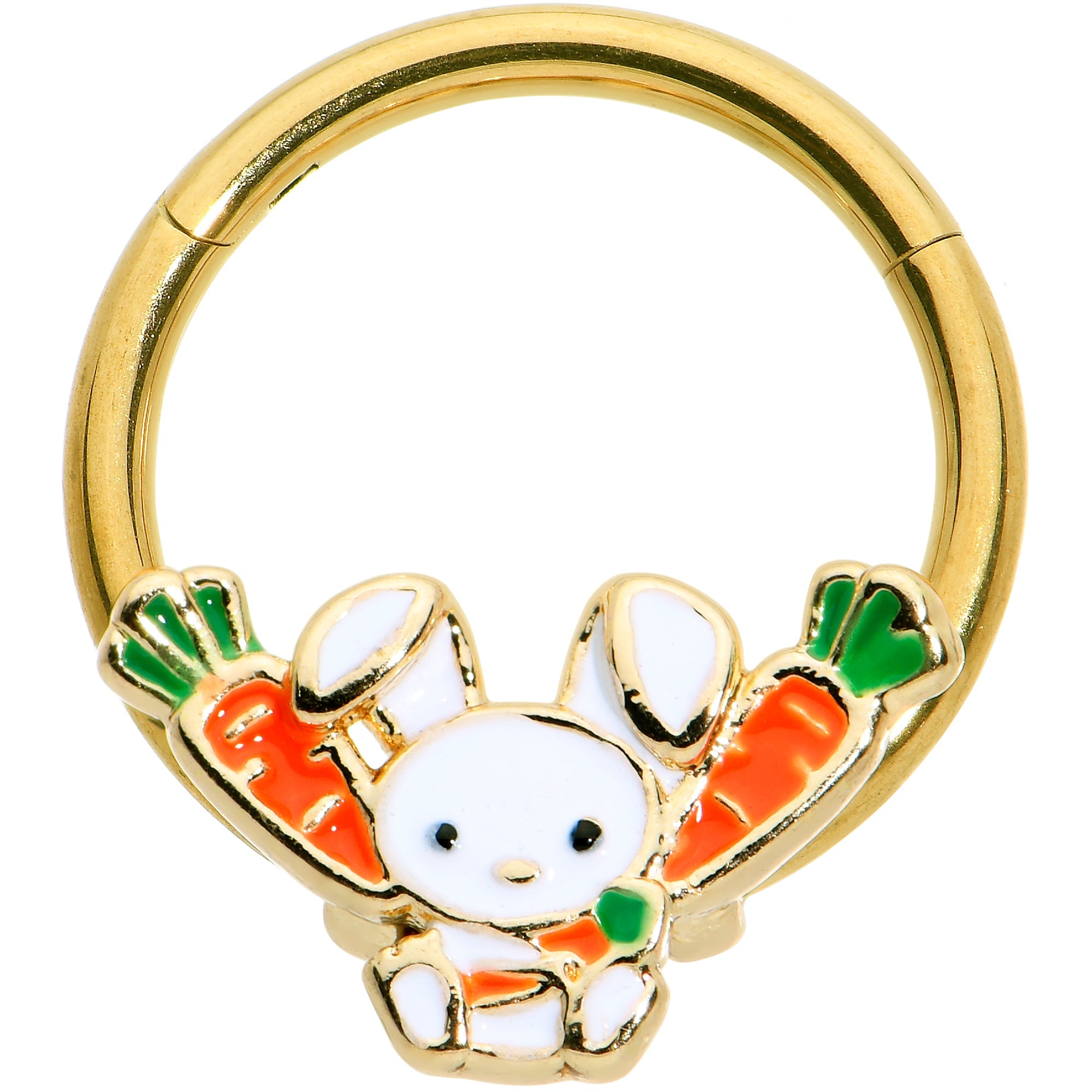 BodyCandy 16G 3/8 Gold Tone Cutie Easter Bunny Hinged Segment Ring — main product shot