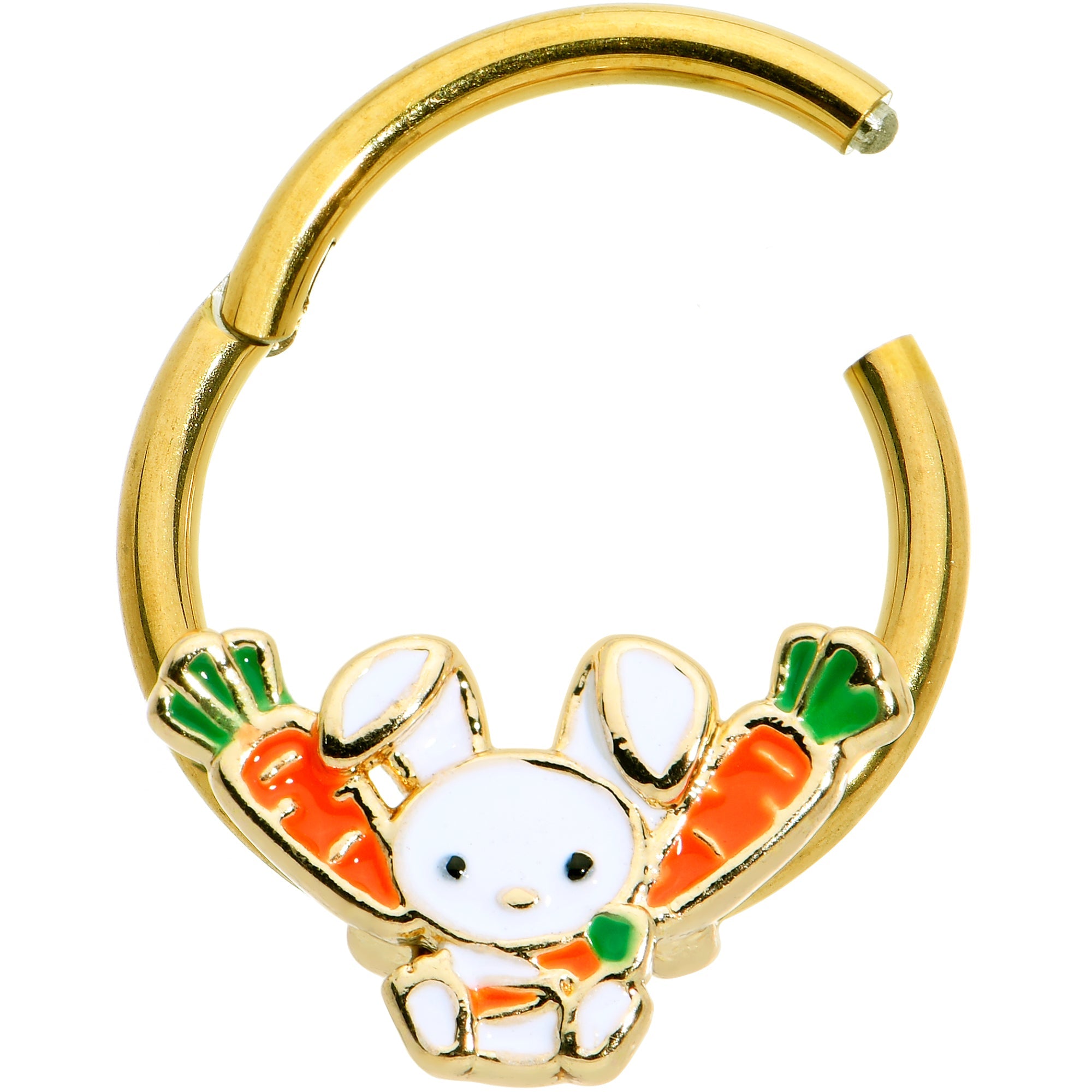 BodyCandy 16G 3/8 Gold Tone Cutie Easter Bunny Hinged Segment Ring — lifestyle context