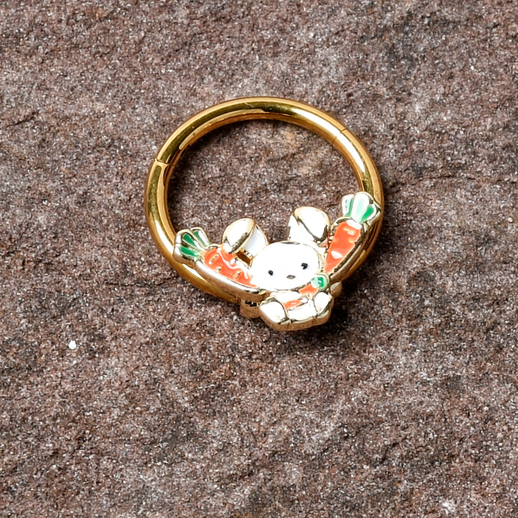 BodyCandy 16G 3/8 Gold Tone Cutie Easter Bunny Hinged Segment Ring — side view