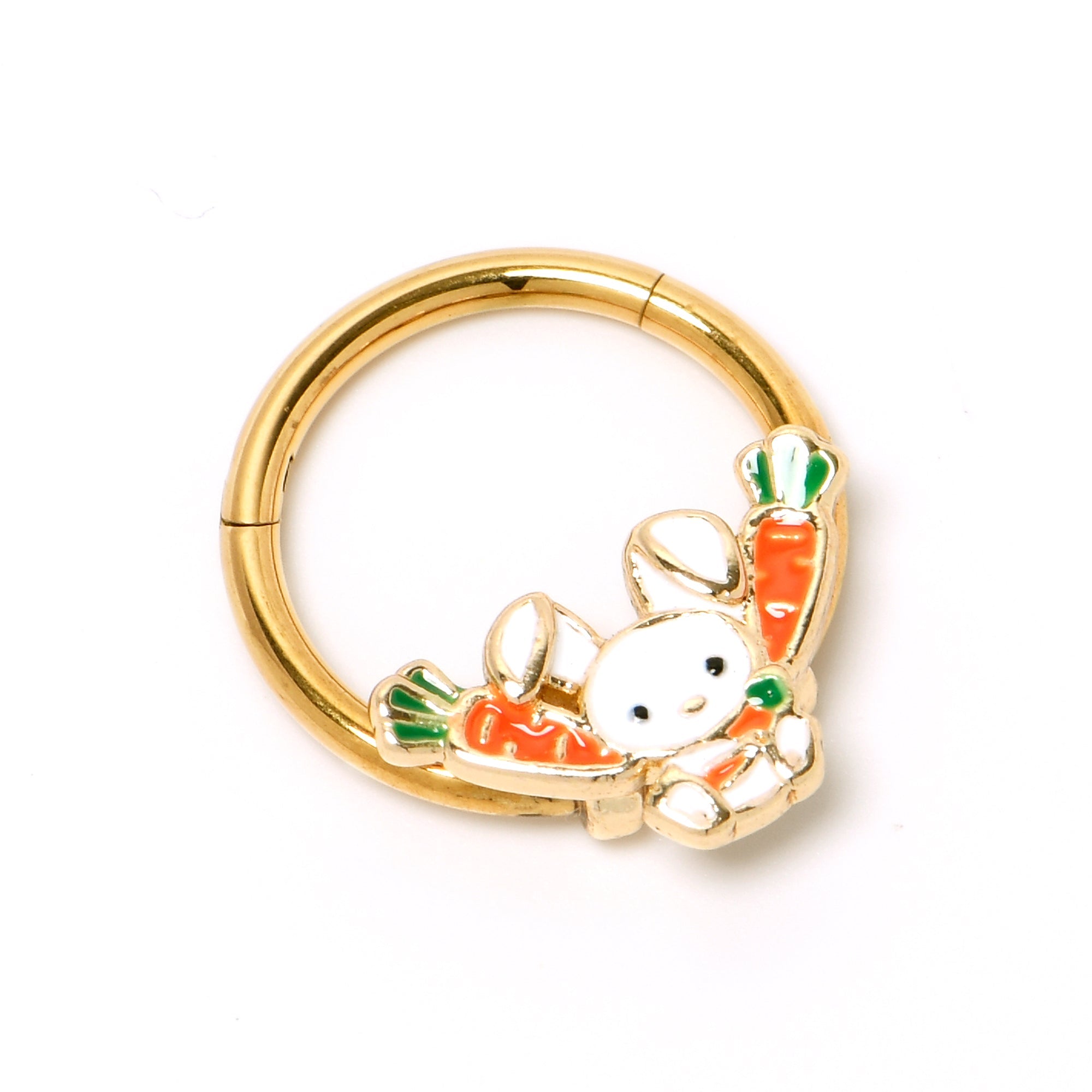 BodyCandy 16G 3/8 Gold Tone Cutie Easter Bunny Hinged Segment Ring — in-use photo