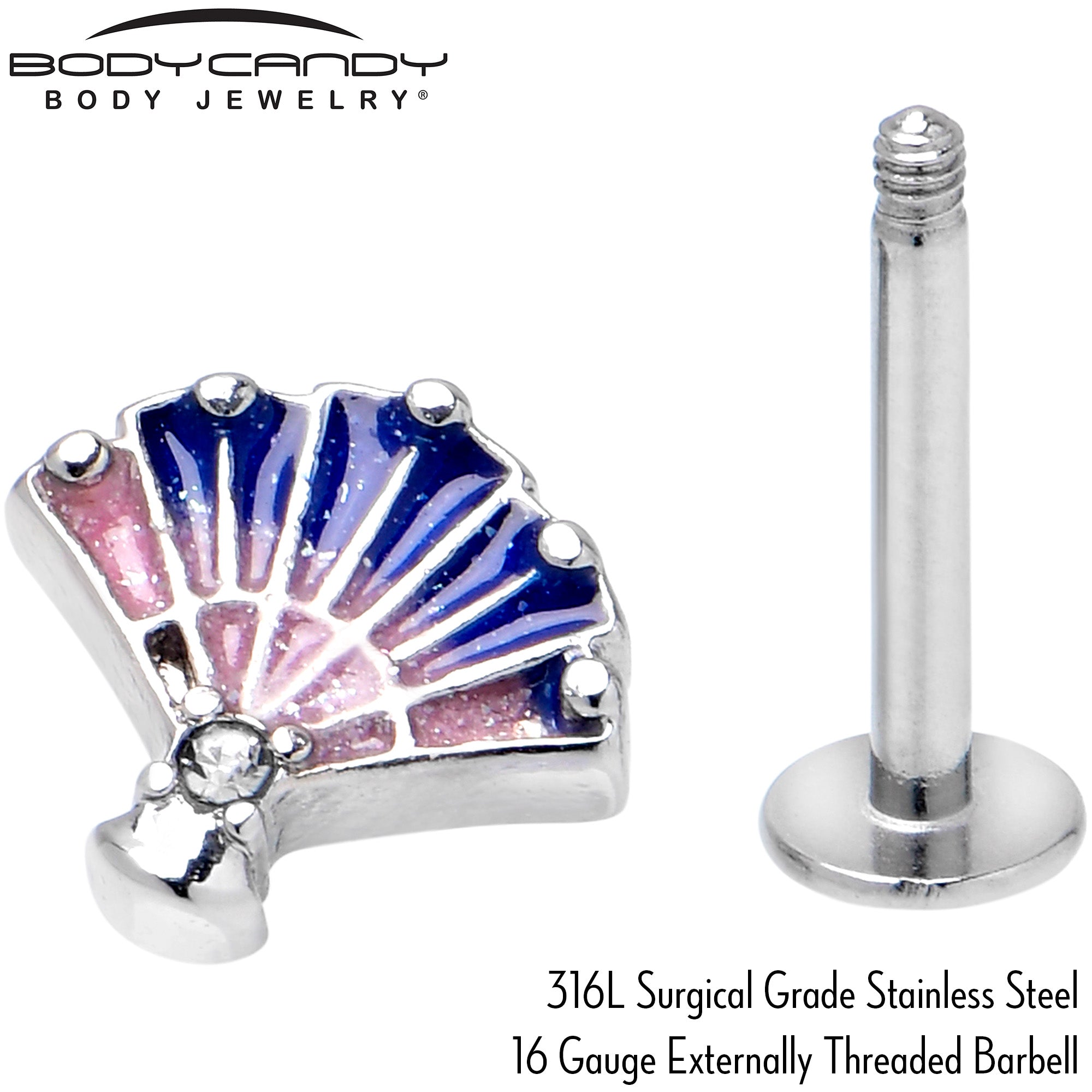 BodyCandy 16G 5/16 Clear CZ Gem Mesmerizing Ocean Sea Shell Magic Labret Tragus — back view