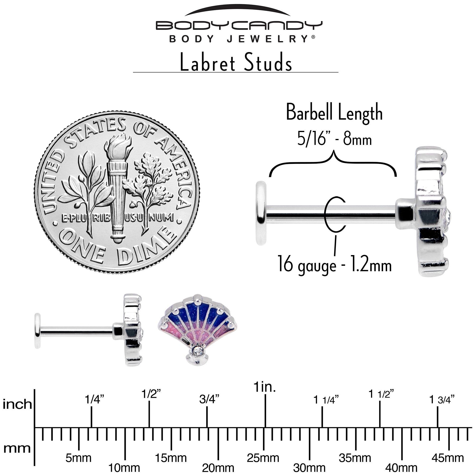 BodyCandy 16G 5/16 Clear CZ Gem Mesmerizing Ocean Sea Shell Magic Labret Tragus — alternative angle