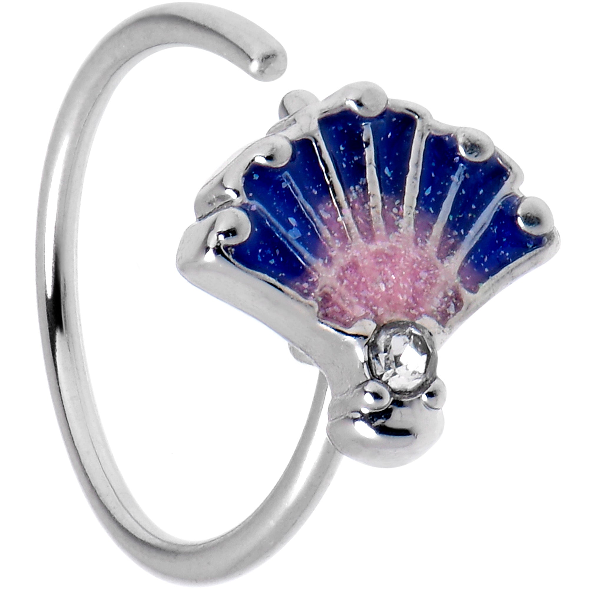 BodyCandy 20G 5/16 Clear CZ Gem Mesmerizing Ocean Sea Shell Magic Nose Hoop — main product shot