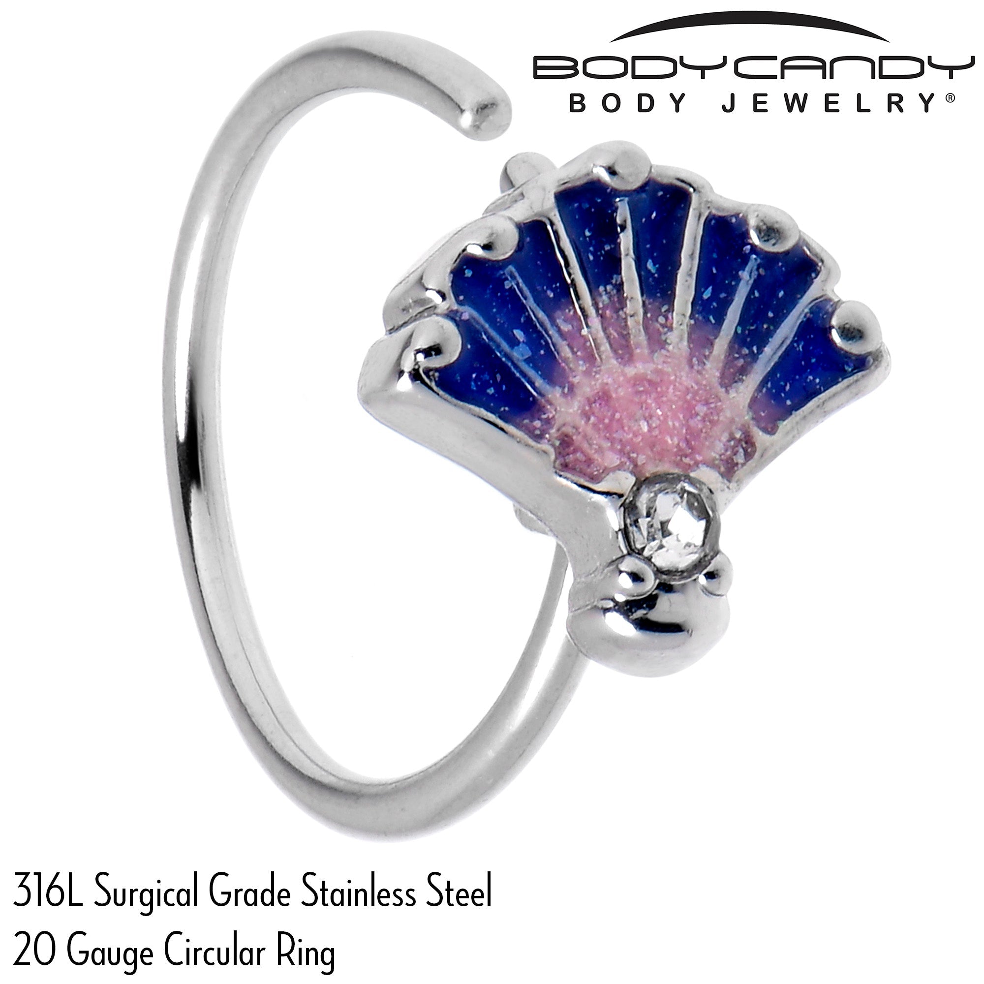 BodyCandy 20G 5/16 Clear CZ Gem Mesmerizing Ocean Sea Shell Magic Nose Hoop — lifestyle context