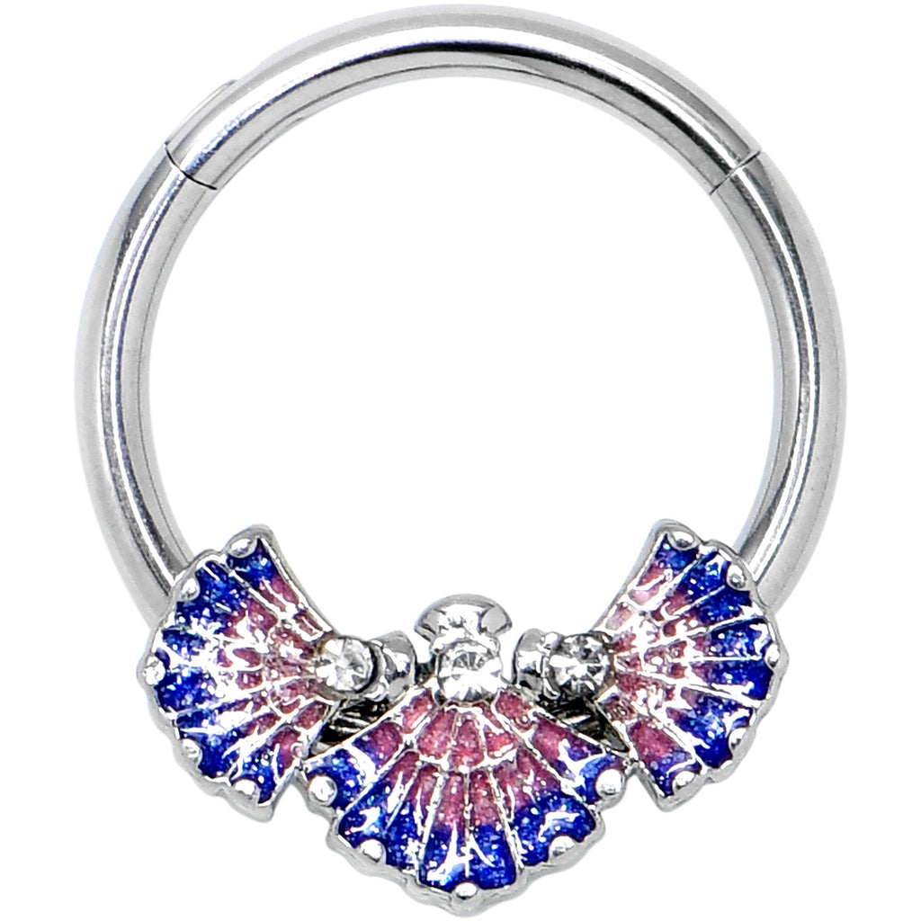 BodyCandy 16G 3/8 Clear CZ Gem Mesmerizing Sea Shells Hinged Segment Ring — main product shot