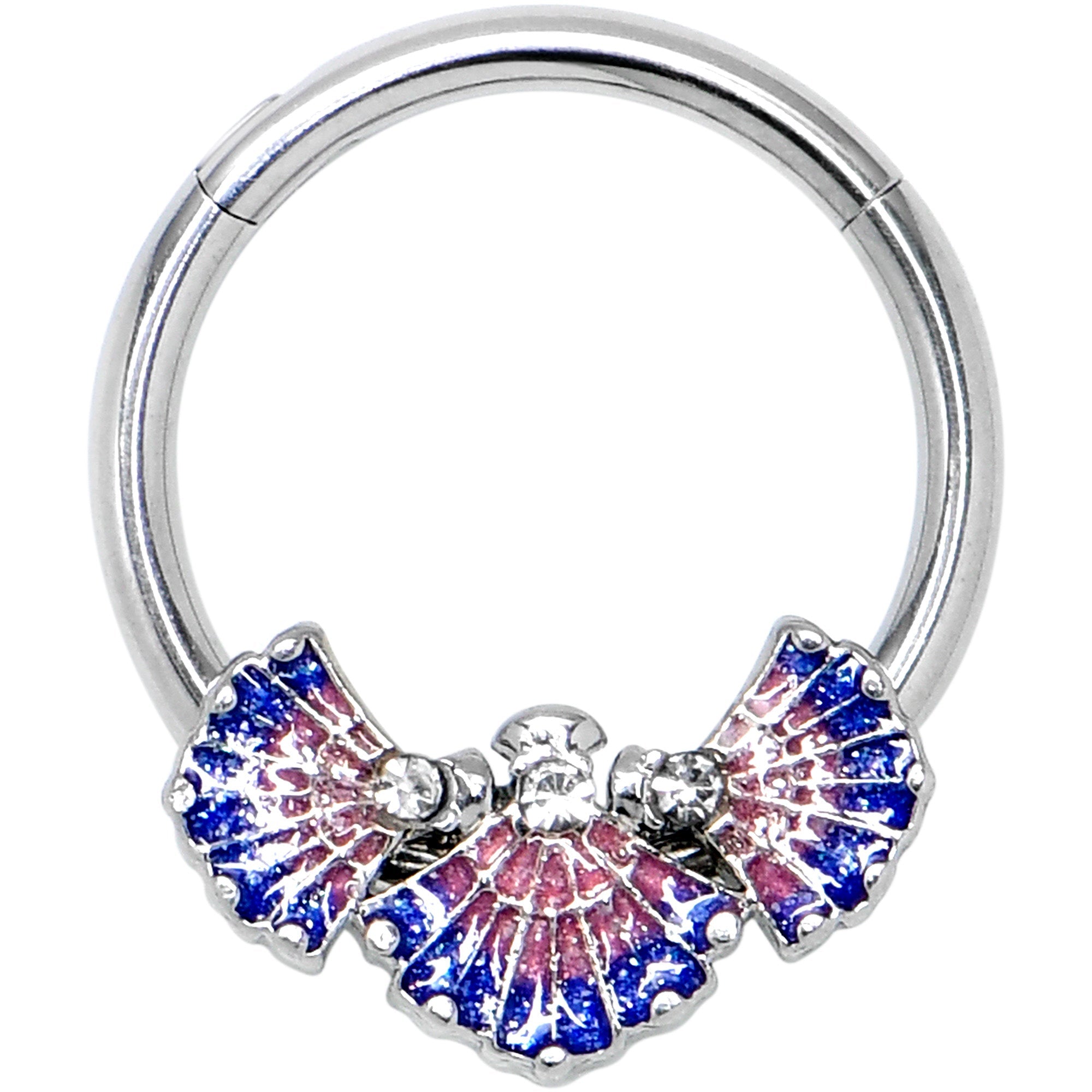 BodyCandy 16G 3/8 Clear CZ Gem Mesmerizing Sea Shells Hinged Segment Ring — main product shot