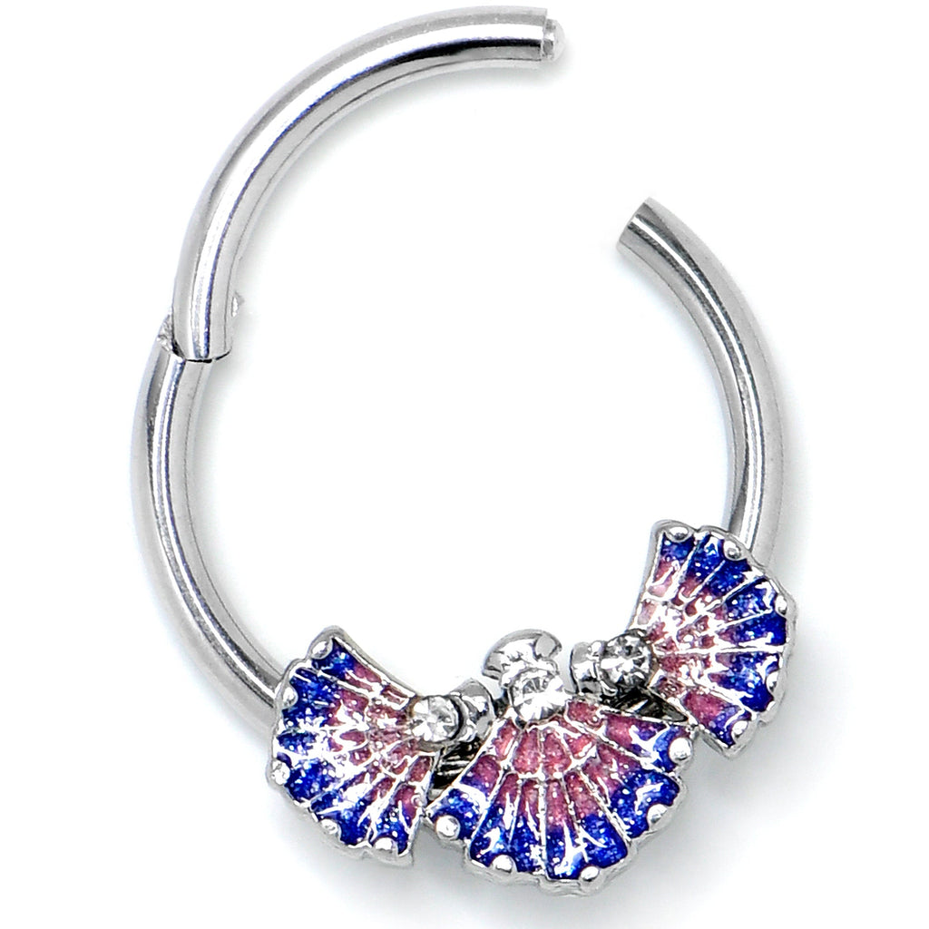 BodyCandy 16G 3/8 Clear CZ Gem Mesmerizing Sea Shells Hinged Segment Ring — side view
