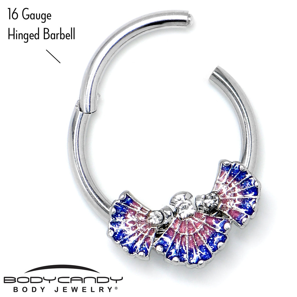 BodyCandy 16G 3/8 Clear CZ Gem Mesmerizing Sea Shells Hinged Segment Ring — back view