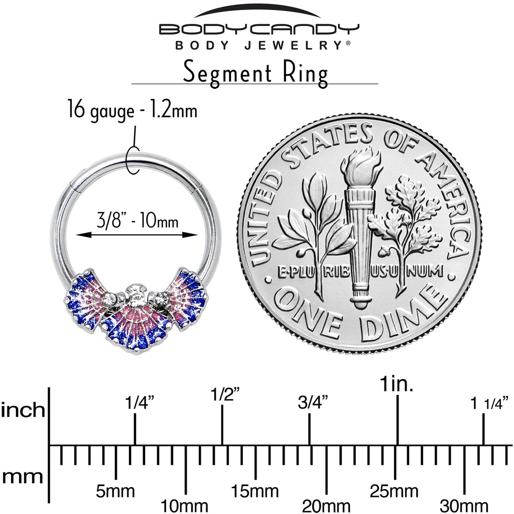 BodyCandy 16G 3/8 Clear CZ Gem Mesmerizing Sea Shells Hinged Segment Ring — alternative angle