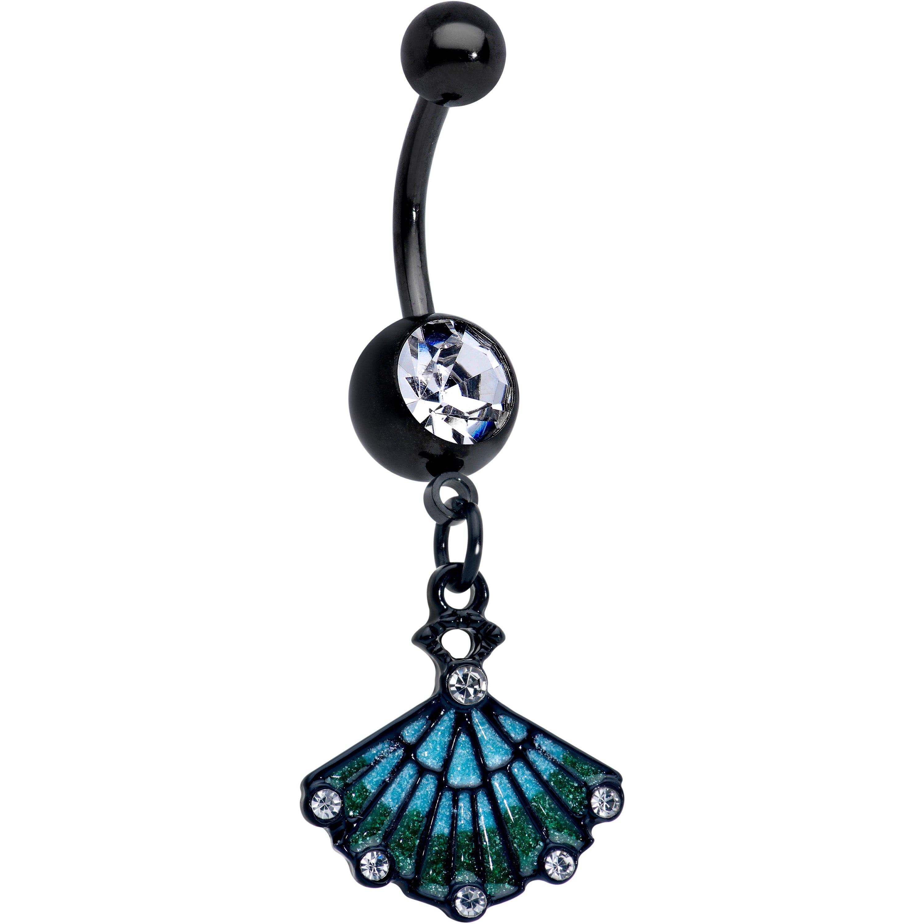 BodyCandy Clear Gem Black Serenity Ocean Magic Sea Shell Dangle Belly Ring — main product shot