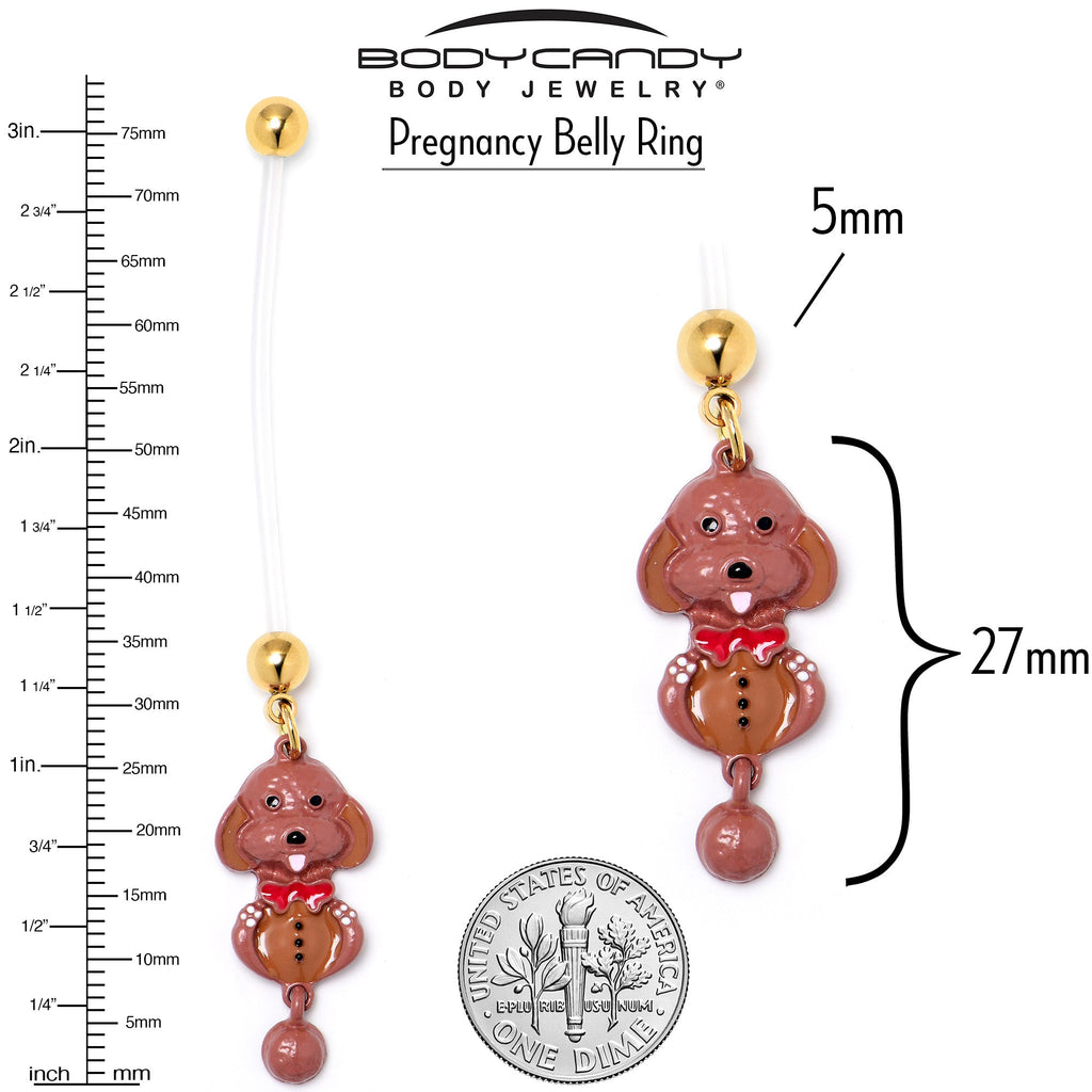 BodyCandy Brown Dog Red Bow Dangle PTFE Pregnancy Belly Ring — lifestyle context