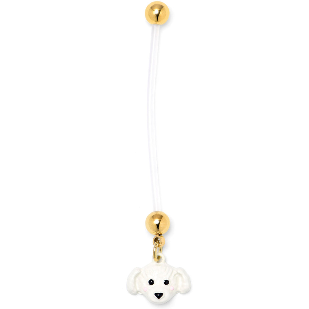 BodyCandy White Puppy Dog Face Dangle PTFE Pregnancy Belly Ring — main product shot