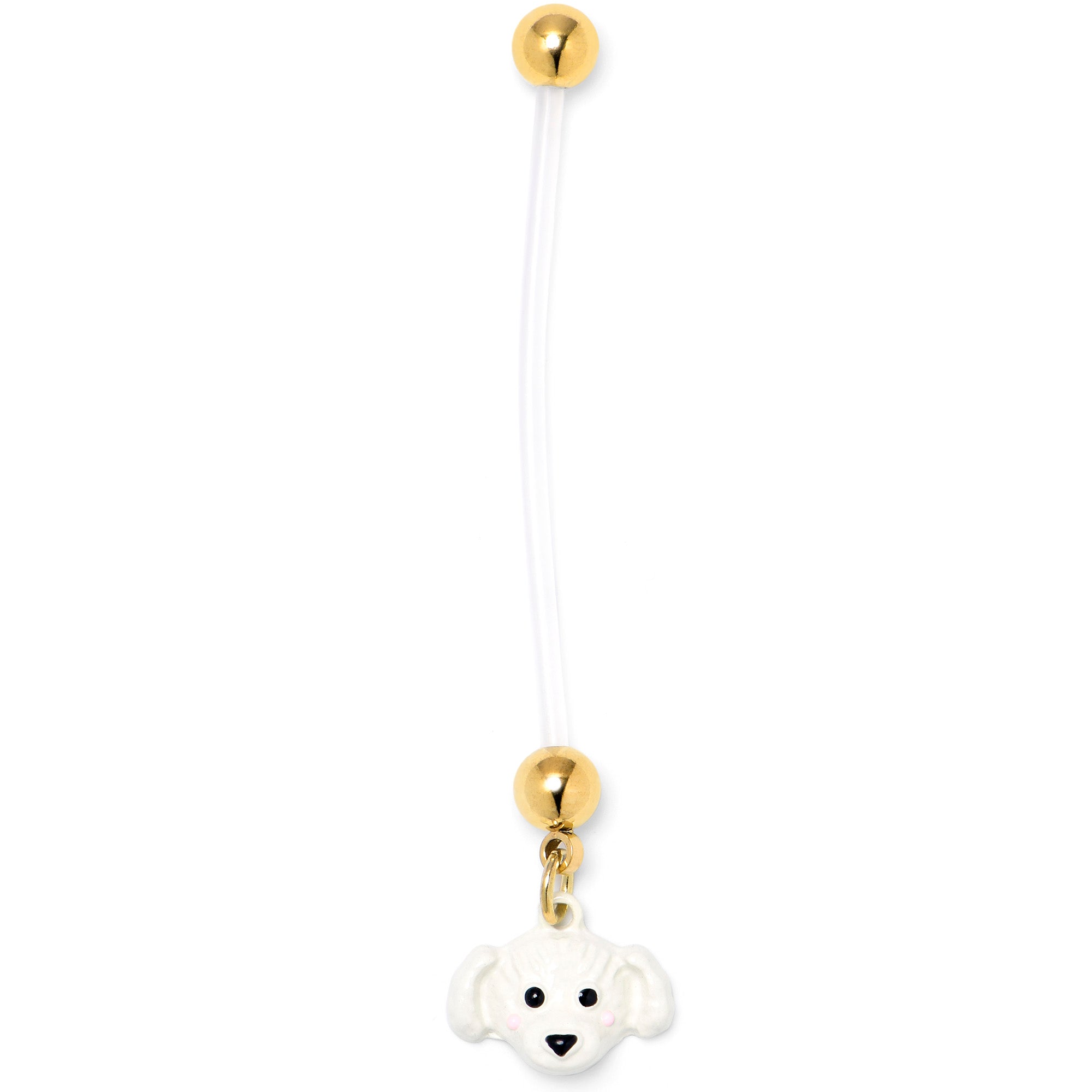 BodyCandy White Puppy Dog Face Dangle PTFE Pregnancy Belly Ring — main product shot