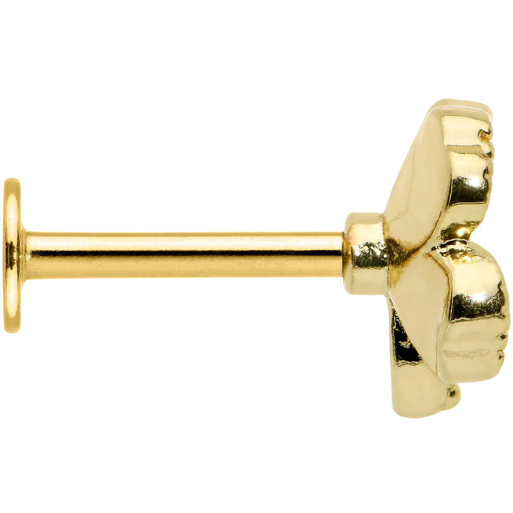 BodyCandy 16G 5/16 Clear Gem Gold Tone Lucky Shamrock Labret Monroe Tragus — alternative angle