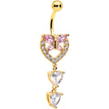 BodyCandy Clear Pink CZ Gem Gold Tone Heart Butterfly Double Dangle Belly Ring — main product shot