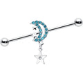 BodyCandy 14G Blue CZ Gem Moon Dangle Star Industrial Barbell 38mm — main product shot