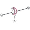 BodyCandy 14G Pink CZ Gem Moon Dangle Star Industrial Barbell 38mm — main product shot