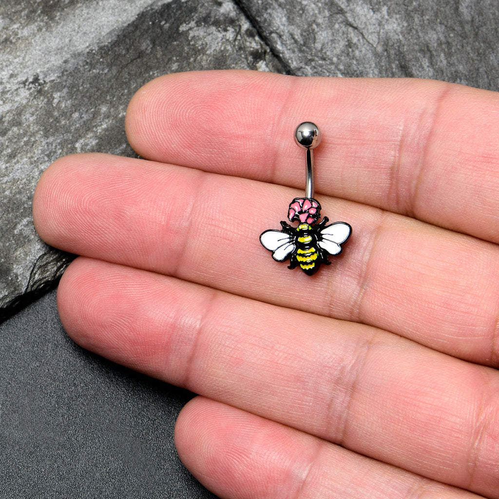 BodyCandy Busy Bee Flower Belly Ring — detail close-up