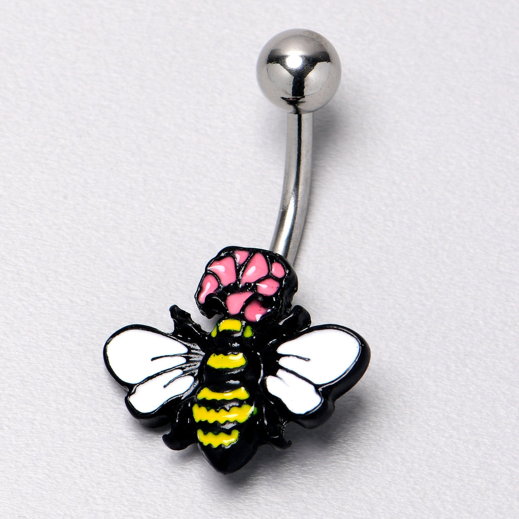 BodyCandy Busy Bee Flower Belly Ring — back view