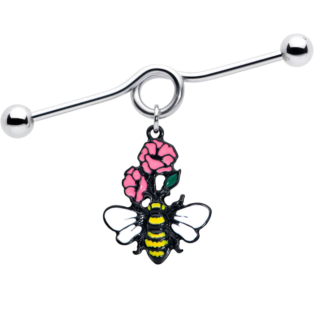BodyCandy 14G Busy Bee Flowers Dangle Project Bar 38mm — main product shot