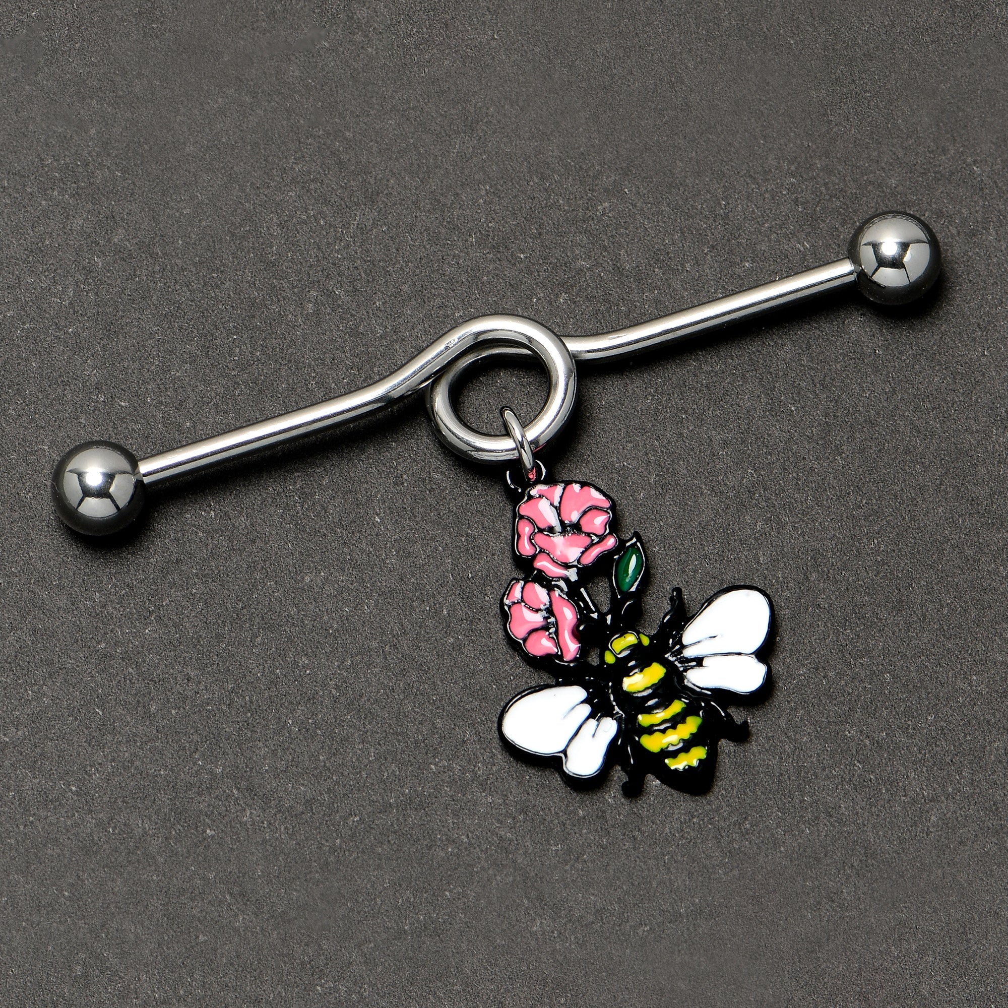 BodyCandy 14G Busy Bee Flowers Dangle Project Bar 38mm — back view