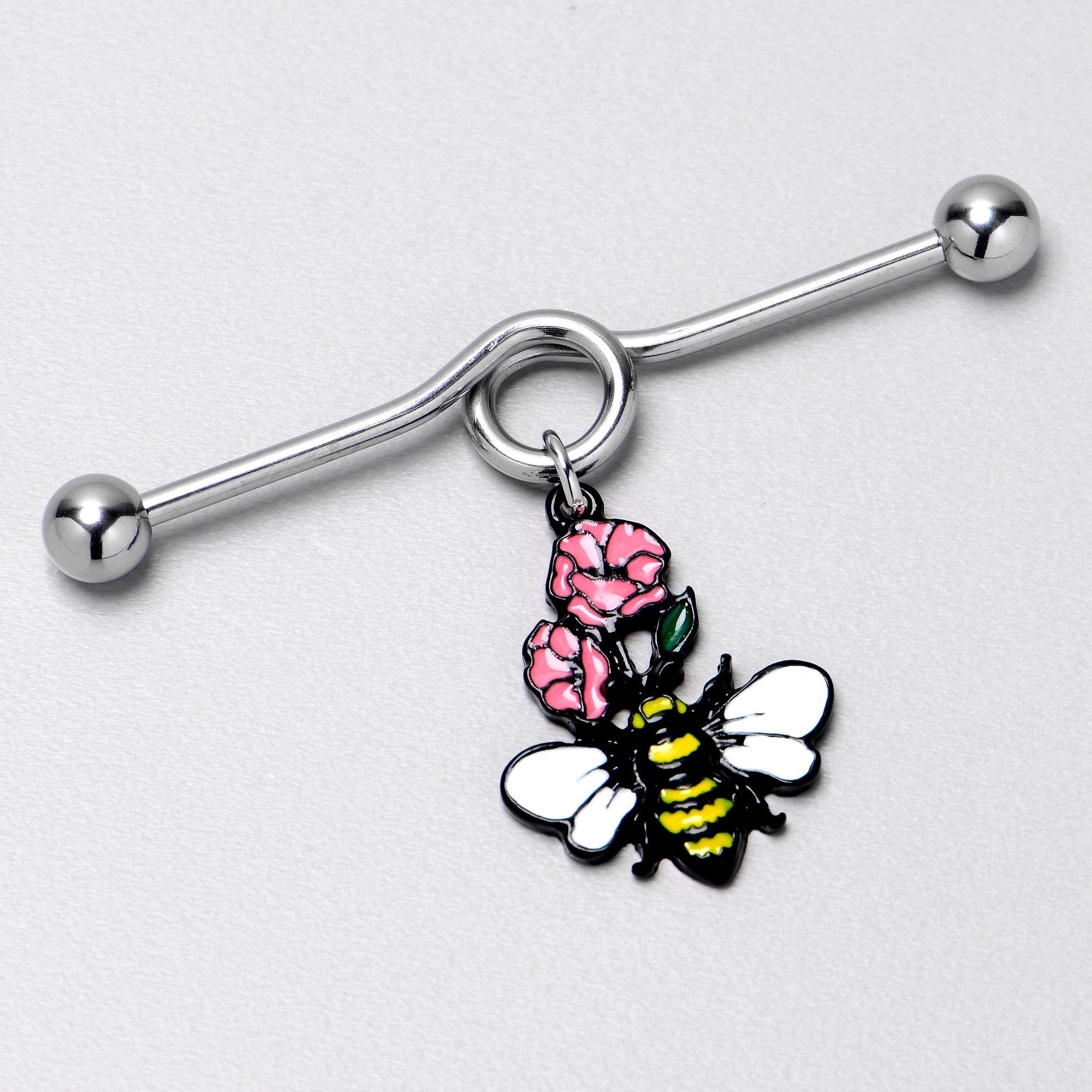 BodyCandy 14G Busy Bee Flowers Dangle Project Bar 38mm — alternative angle