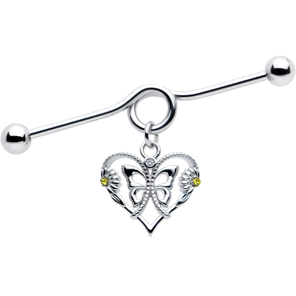 BodyCandy 14G Yellow CZ Gem Heart Flower Butterfly Project Bar 38mm — main product shot