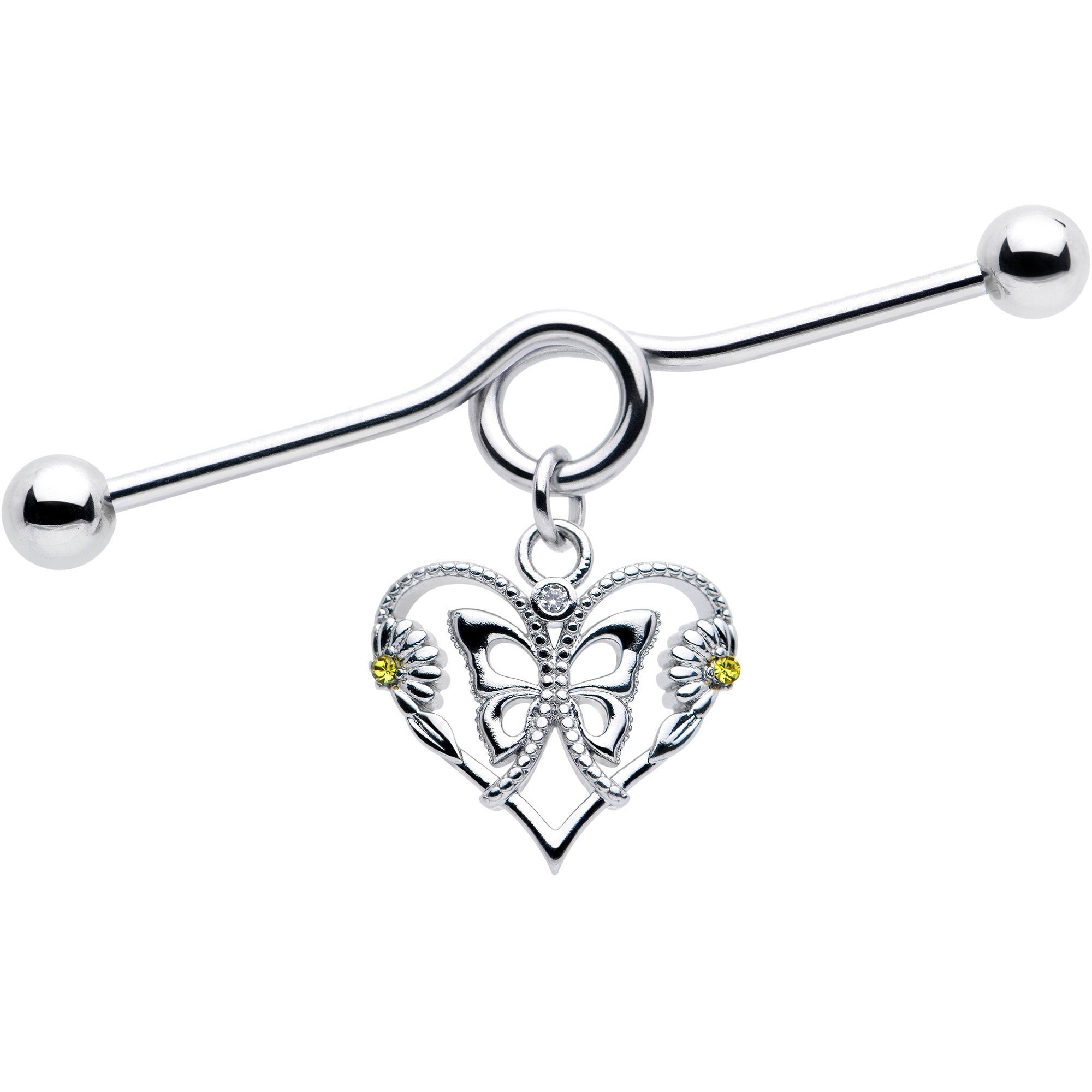 BodyCandy 14G Yellow CZ Gem Heart Flower Butterfly Project Bar 38mm — main product shot