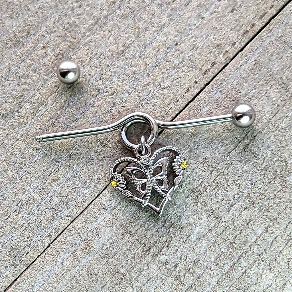 BodyCandy 14G Yellow CZ Gem Heart Flower Butterfly Project Bar 38mm — alternative angle