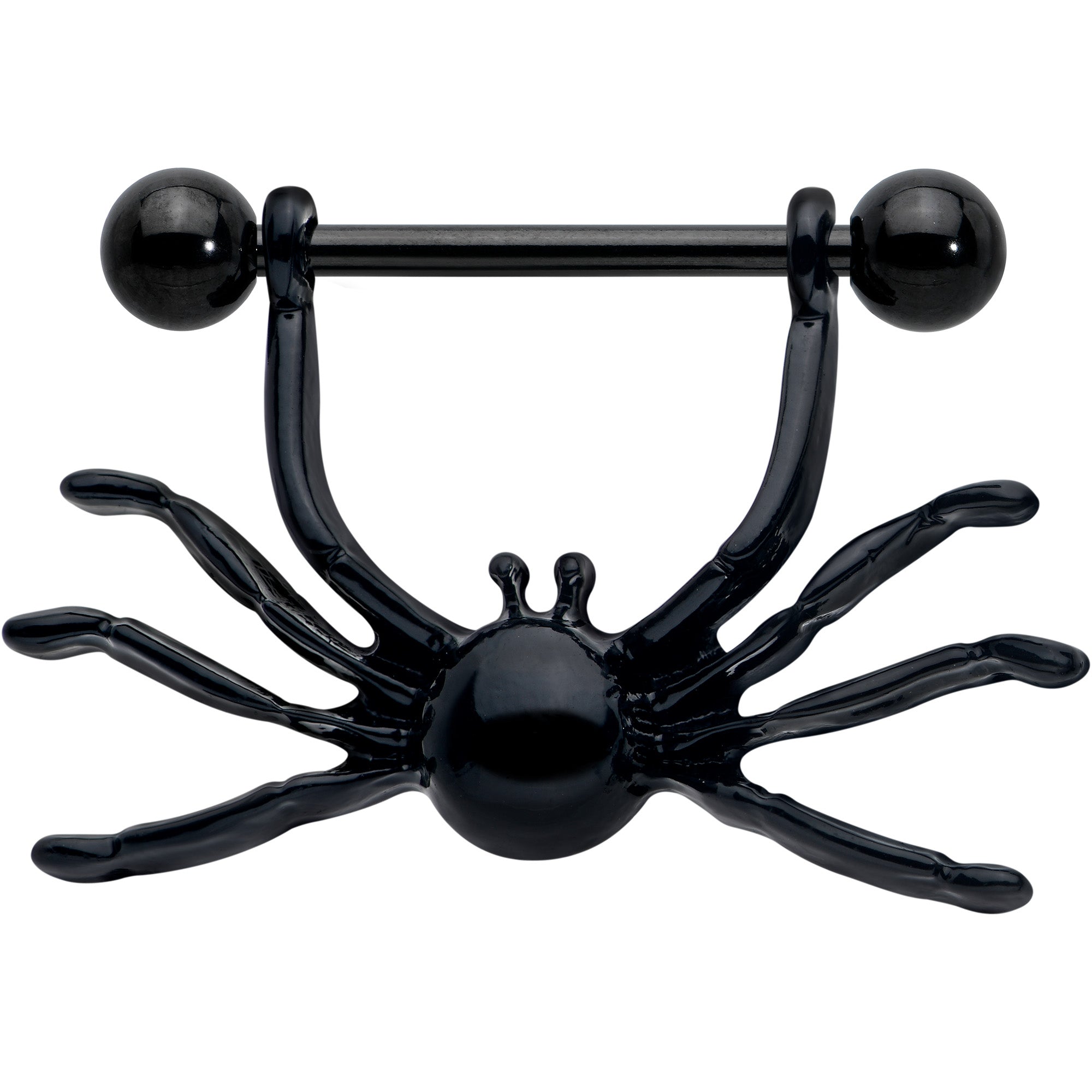 BodyCandy 14G 9/16 Black Leggy Spiders Nipple Shield Set — detail close-up