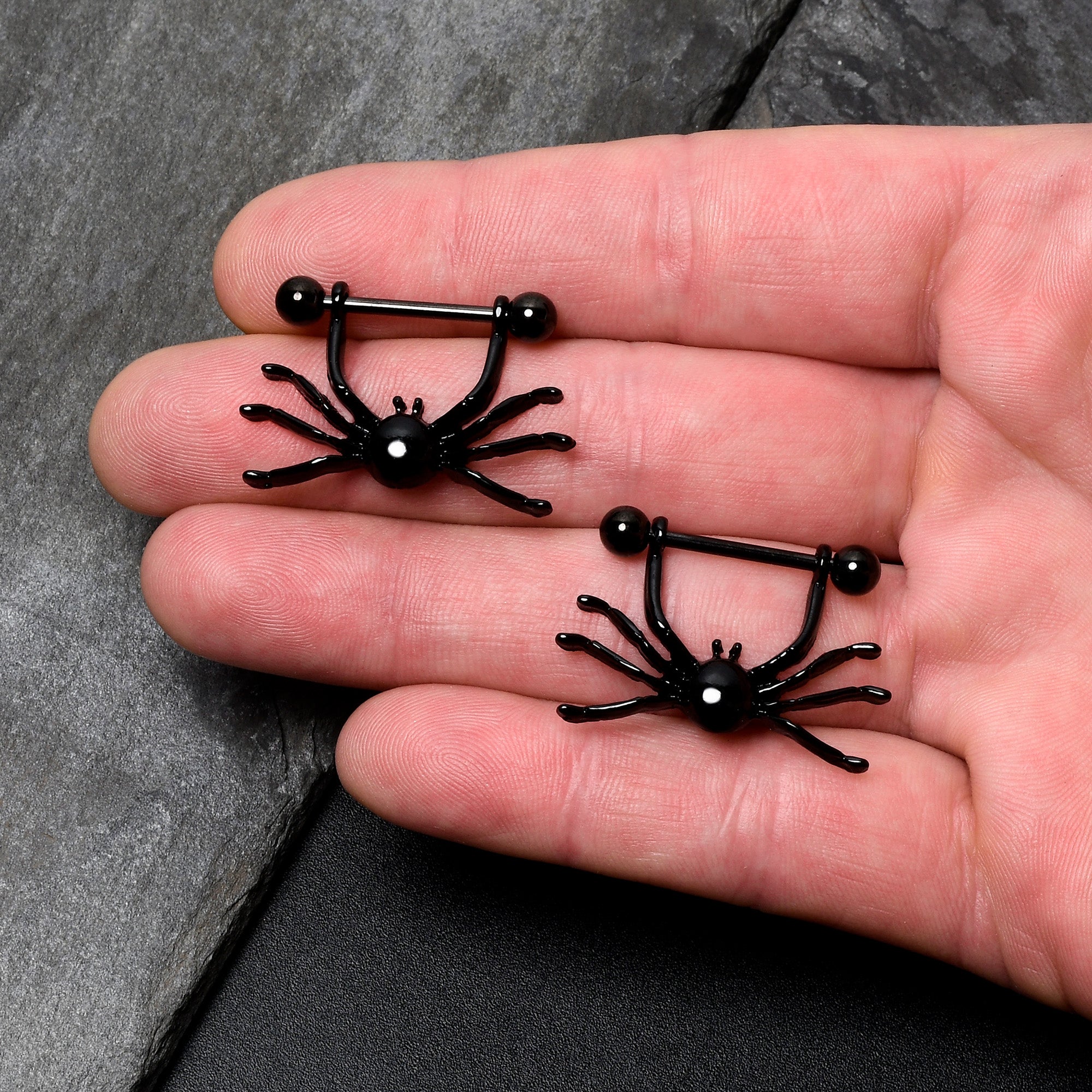 BodyCandy 14G 9/16 Black Leggy Spiders Nipple Shield Set — lifestyle context