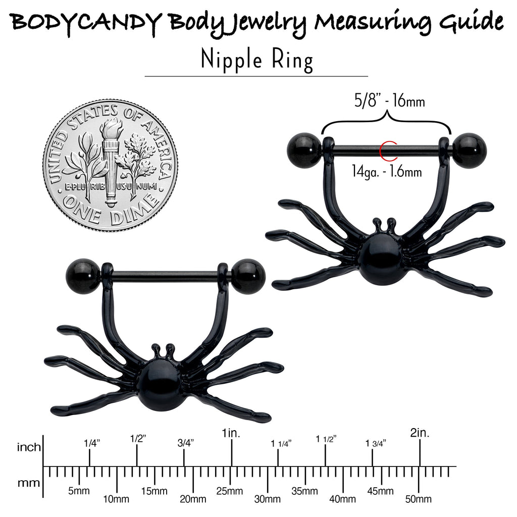 BodyCandy 14G 9/16 Black Leggy Spiders Nipple Shield Set — side view