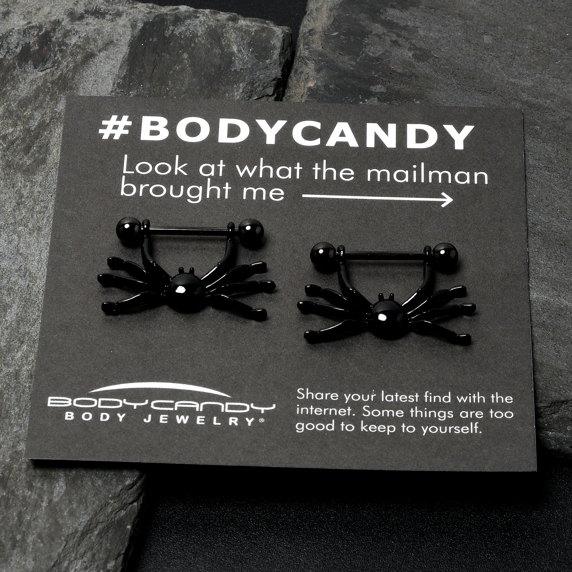 BodyCandy 14G 9/16 Black Leggy Spiders Nipple Shield Set — back view