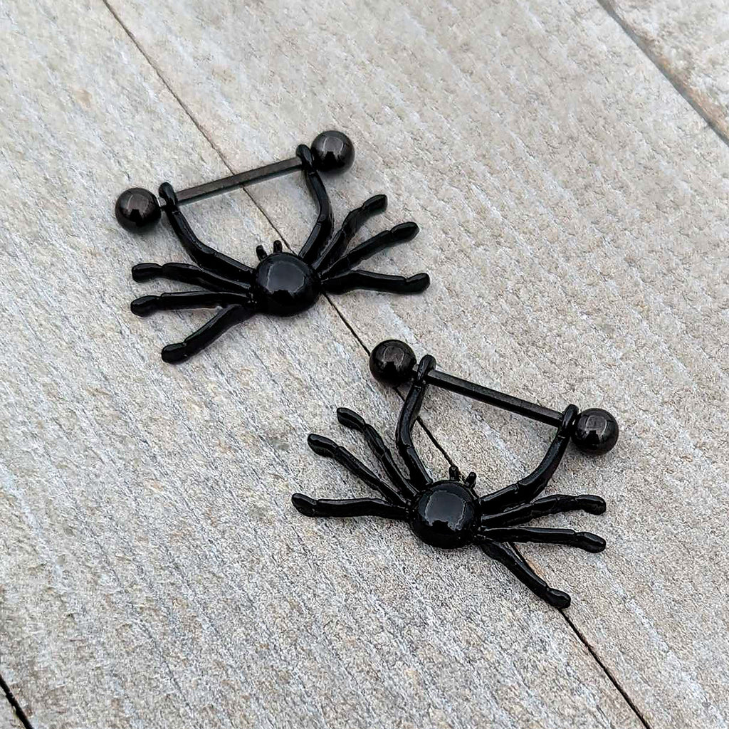 BodyCandy 14G 9/16 Black Leggy Spiders Nipple Shield Set — alternative angle
