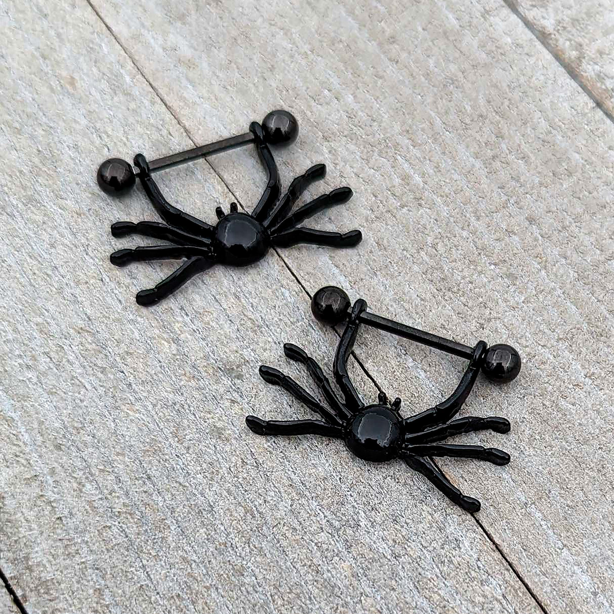BodyCandy 14G 9/16 Black Leggy Spiders Nipple Shield Set — alternative angle