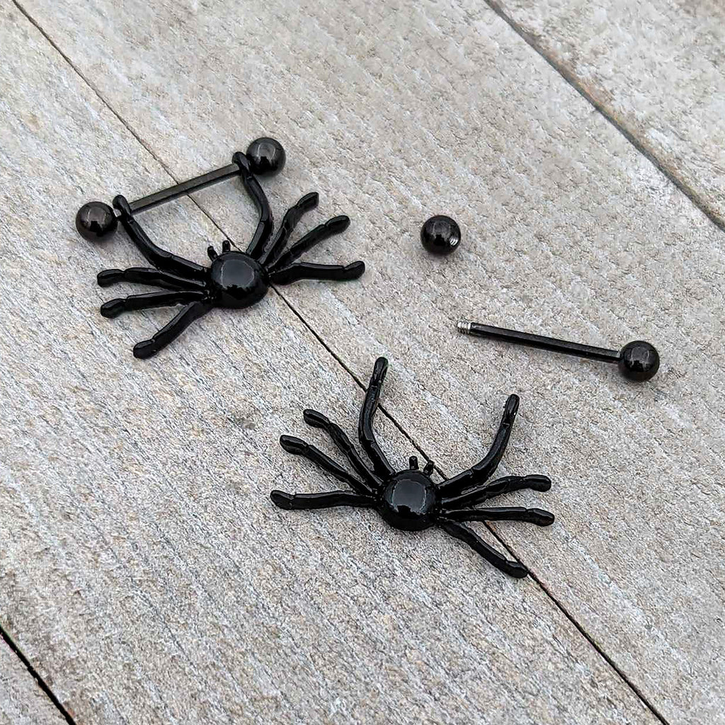 BodyCandy 14G 9/16 Black Leggy Spiders Nipple Shield Set — in-use photo