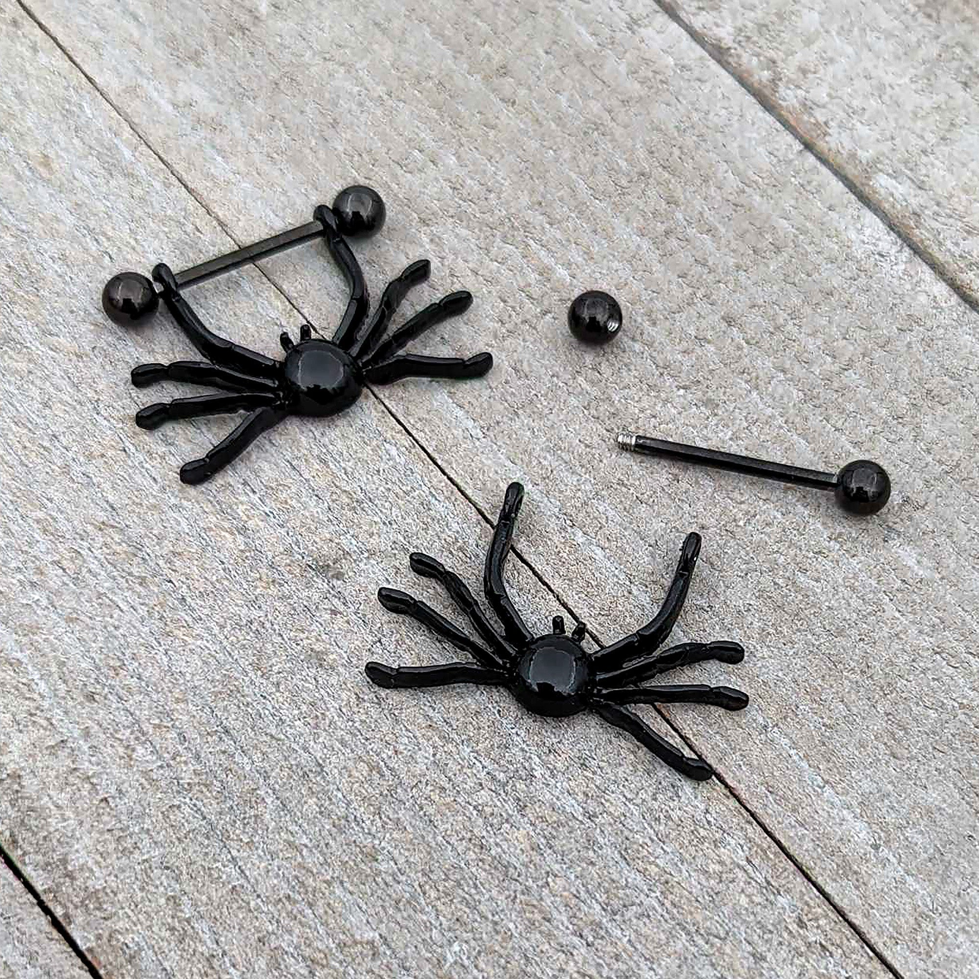 BodyCandy 14G 9/16 Black Leggy Spiders Nipple Shield Set — in-use photo