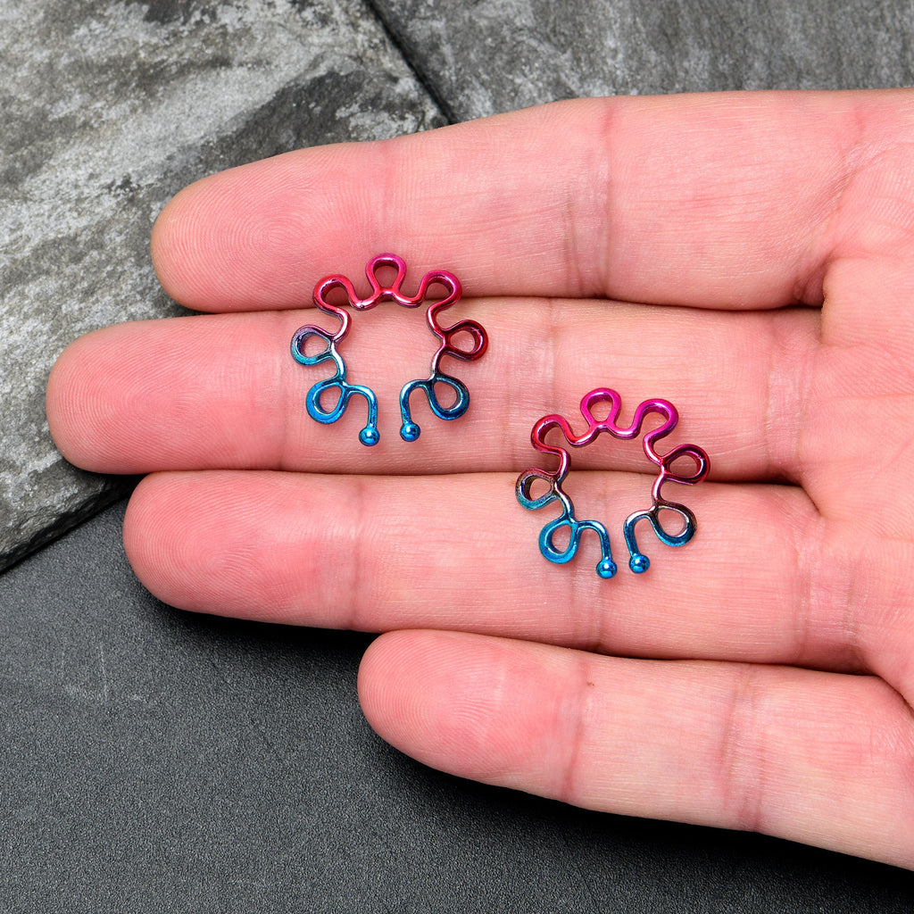 BodyCandy Rainbow Trippy Flower Clip On Fake Nipple Ring Set — lifestyle context