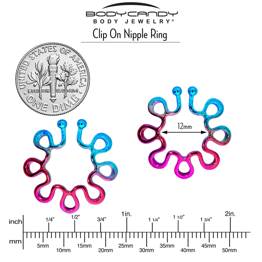 BodyCandy Rainbow Trippy Flower Clip On Fake Nipple Ring Set — side view