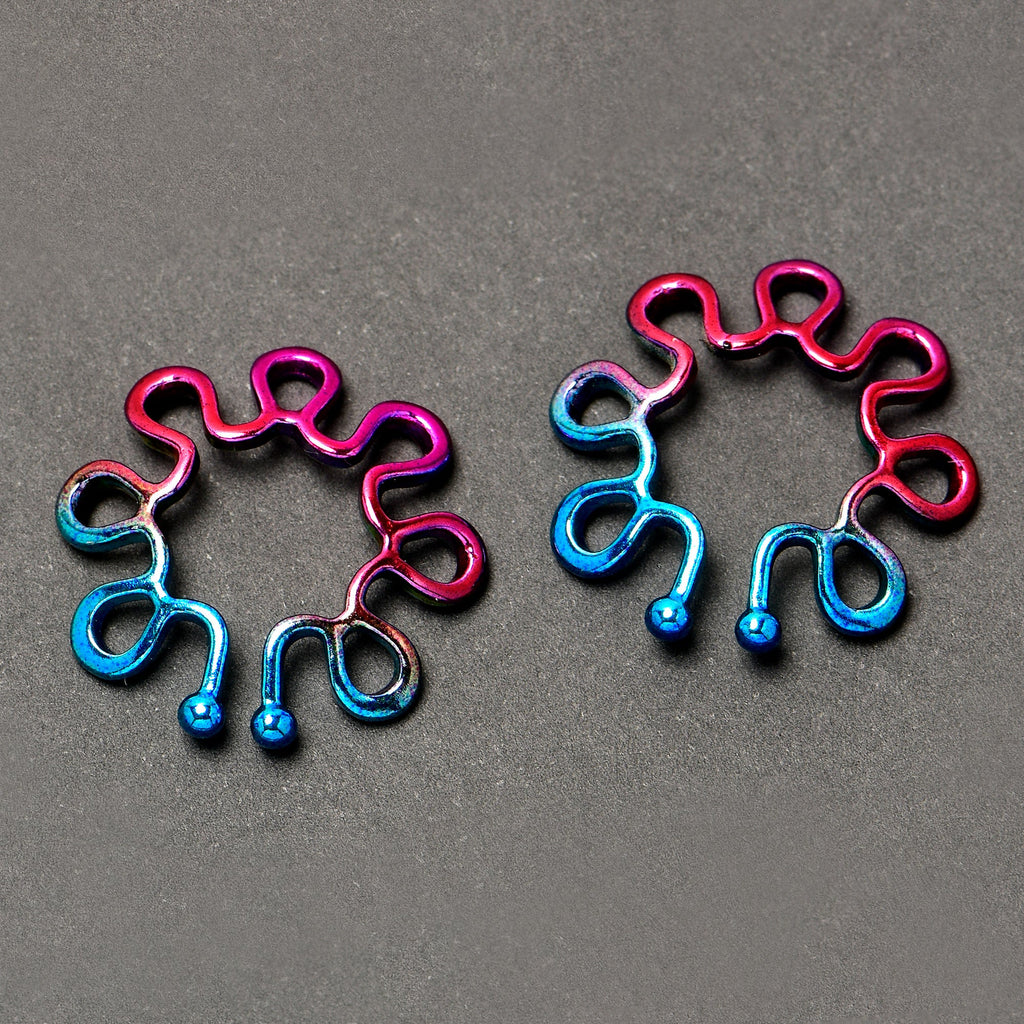 BodyCandy Rainbow Trippy Flower Clip On Fake Nipple Ring Set — back view
