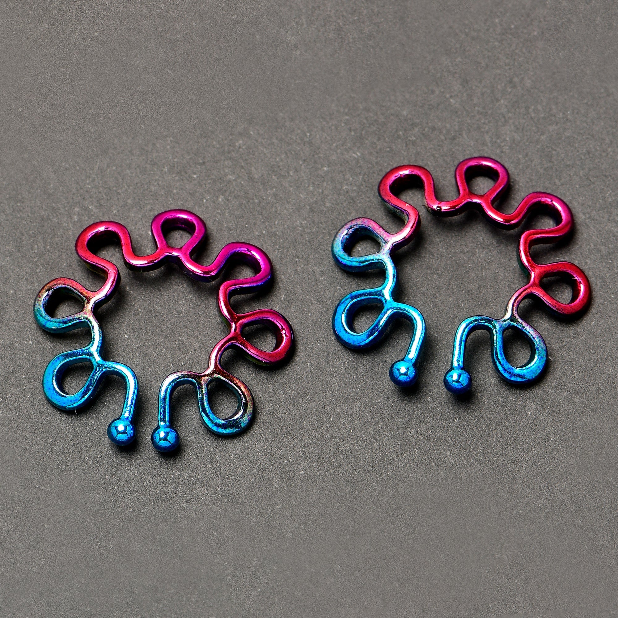 BodyCandy Rainbow Trippy Flower Clip On Fake Nipple Ring Set — back view