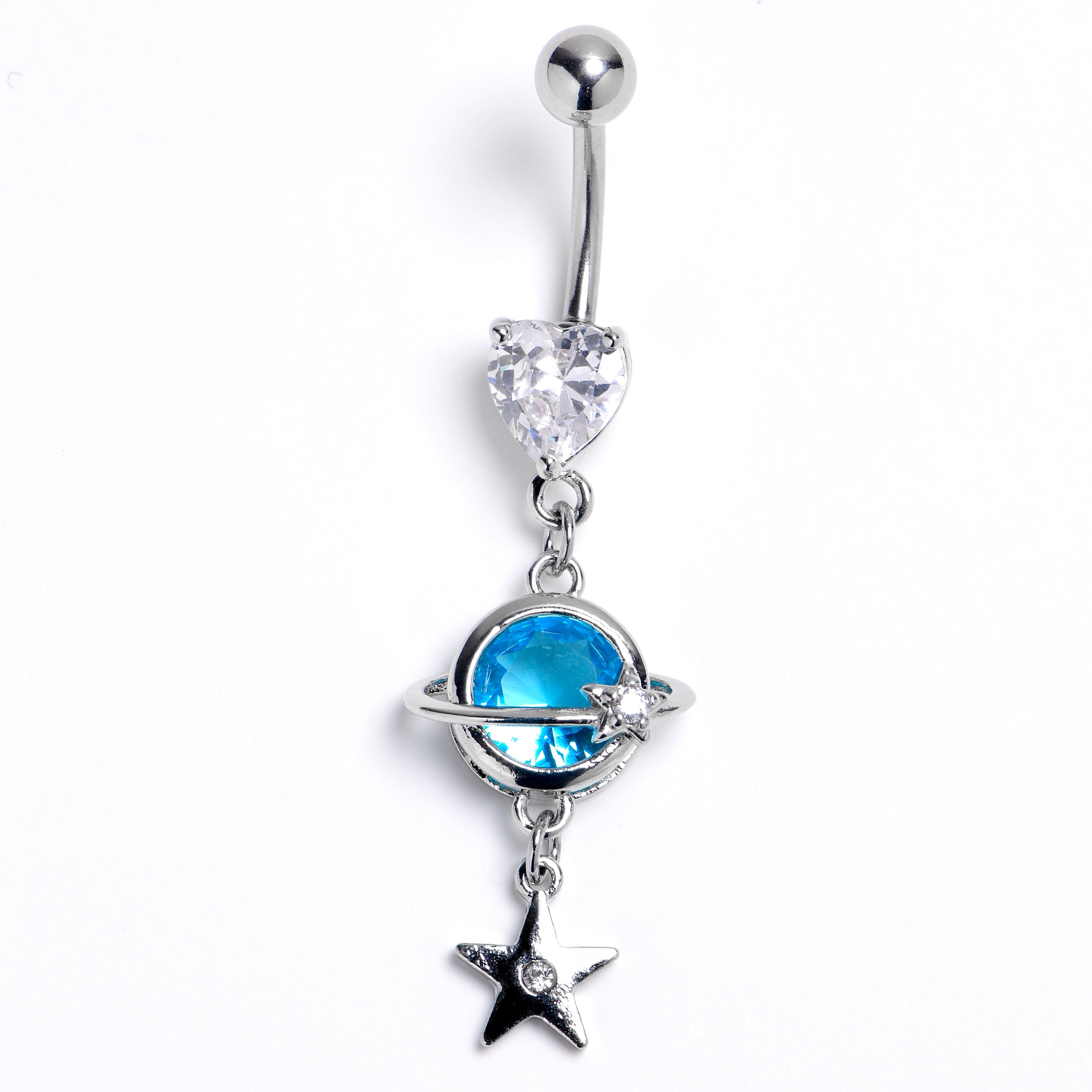 BodyCandy Clear Blue Gem Heart Saturn Star Dangle Belly Ring — main product shot