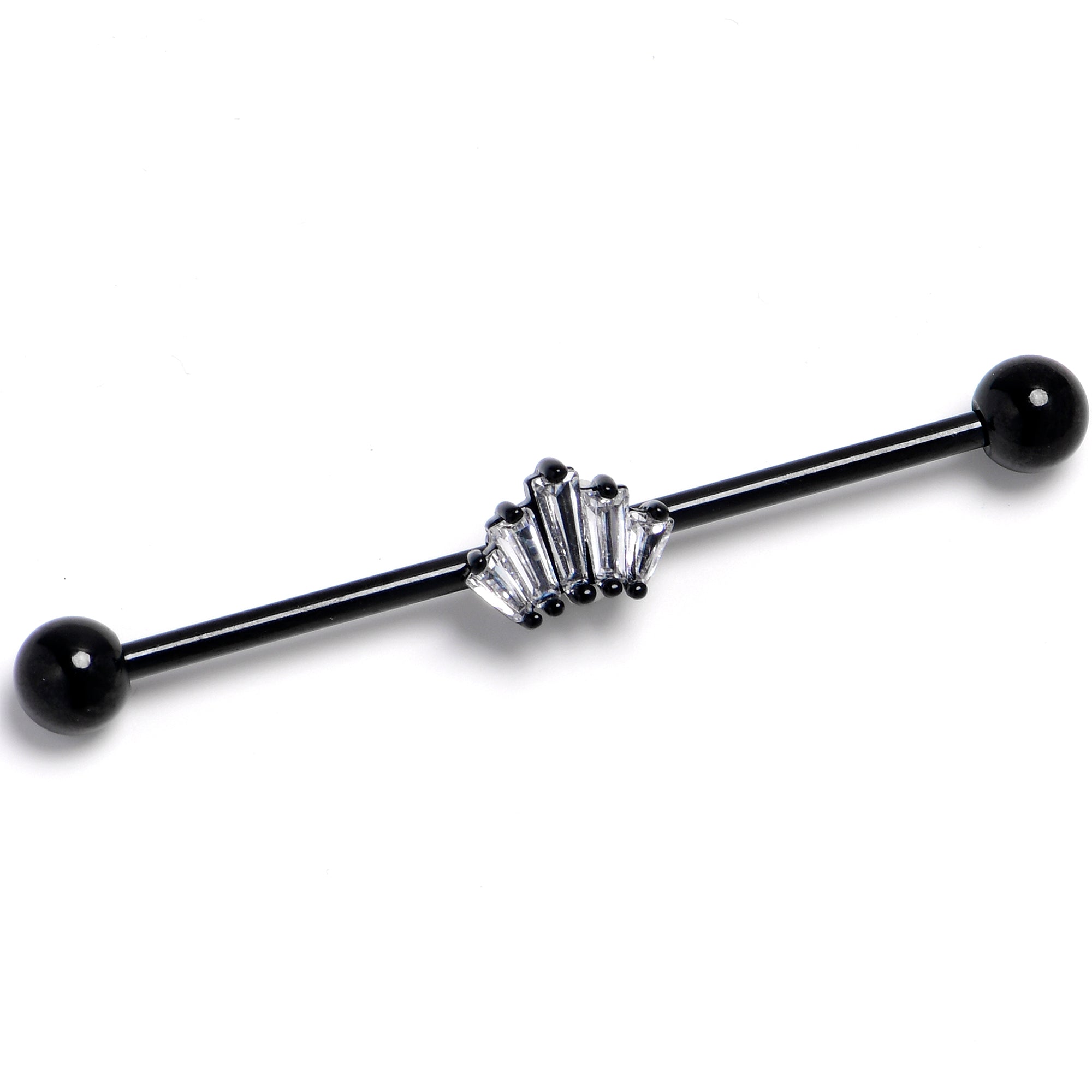 BodyCandy 14G Clear CZ Gem Black Regal Rectangles Industrial Barbell 38mm — main product shot